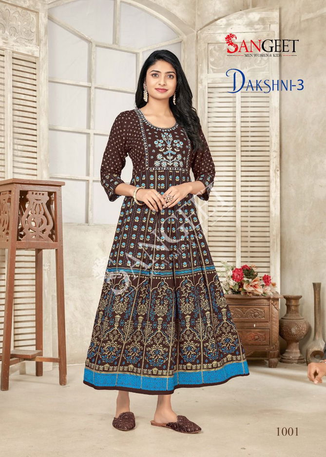 Dakshni 3 By Sangeet 1001-1006 Anarkali Kurtis Catalog